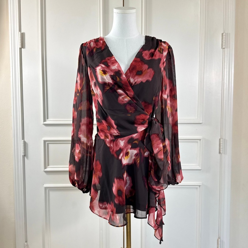 Abercrombie & Fitch Floral Wrap Dress Women's Size XS Brown Romantic Boho
